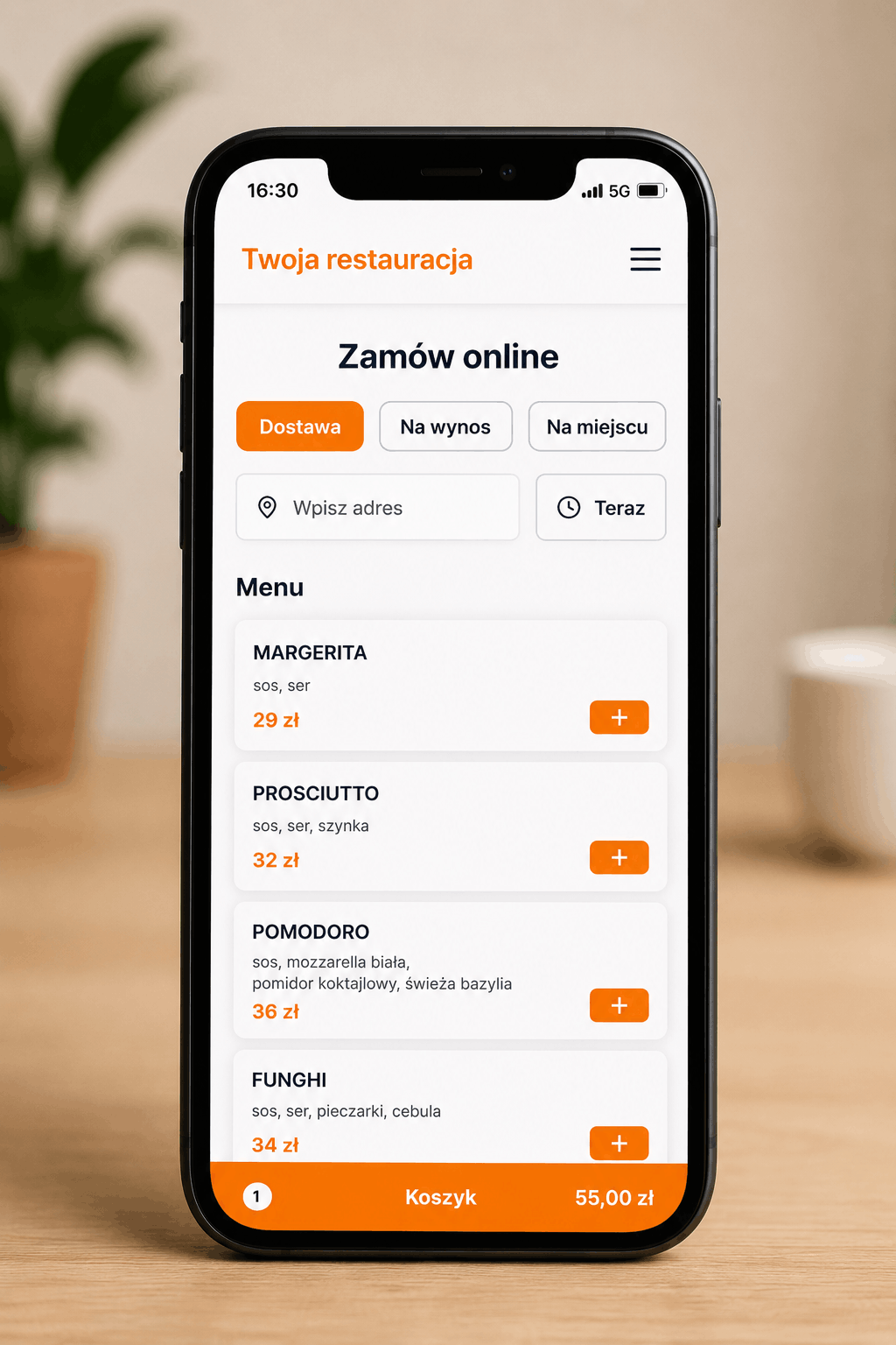 Strona internetowa restauracji z menu i systemem zamówień online na laptopie i telefonie